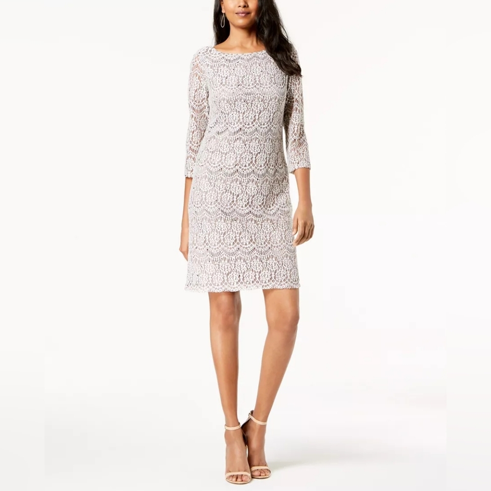 Taupe Lacey Dress| Jessica Howard| W Sz. 14 |Bridal, Winter Formal, Fairycore - Picture 3 of 13